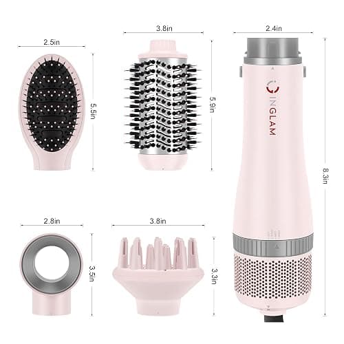 IG INGLAM 4 in 1 Blowout Hair Dryer Brush Set - Negative Ion Detachable Hair Dryer, Volumizer Styler with 2 Brush Heads, Pink thumbnail 6