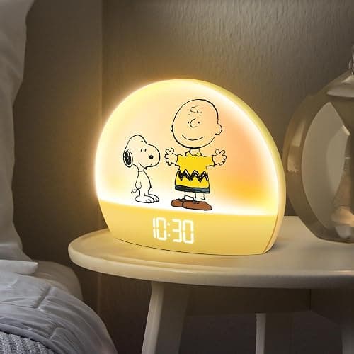 Peanuts Snoopy Sunrise Alarm Clock – Vibrant Snoopy Edition with Multicolor Lights, USB Charging, LED Display, Gentle Wake-Up Simulation, and Handy Snooze Function, Yellow thumbnail 2