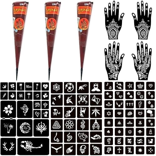 Moricher Temporary Tattoo Kits 3 Henna tattoo cones 101 Stencils Semi Permanent Tattoo Markers Jagua Gel for Women Men Kids DIY Art Painting Party Gifts - Image 1