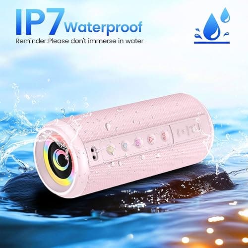 Portable Bluetooth Speaker, 2026 Bluetooth 5.4 Wireless Speaker with 20W HD Loud Stereo Sound, 20H Playtime, LED Lights, IP7, TWS Pairing, Built-in Mic, for Outdoor, Home, Beach, Party, Gift, Pink thumbnail 6