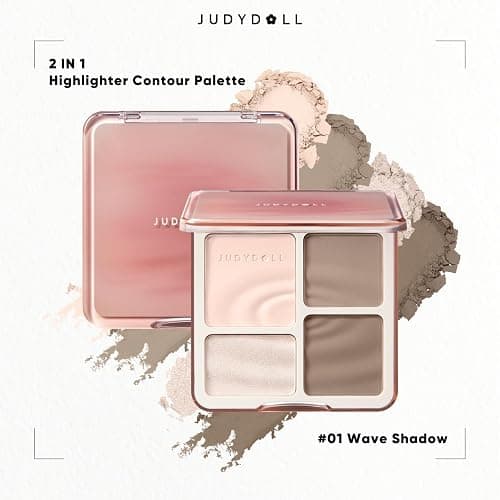 JUDYDOLL Highlight & Contour Palette, All-in-One Matte Highlighter Contour Compact, Natural Brightening Finish for Cool Fair & Olive Skin (New Version 01 Wave Shadow Palette) thumbnail 6