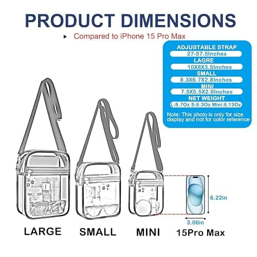 USPECLARE Clear Purse for Stadium Events Transparent Messenger Bag | Stadium Approved Clear Crossbody Bag with Adjustable Straps for Men and Women for Concerts, Game Days, Outdoor Events thumbnail 3