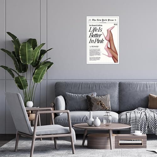 Trendy Baby Pink Poster Funny 70s Posters The New York Press Wall Art Life Is Better in Pink Hot Girl Canvas Prints Preppy Aesthetic Decor for Cool Girly Bedroom Room Home Dorm 16x24inch Unframed thumbnail 3