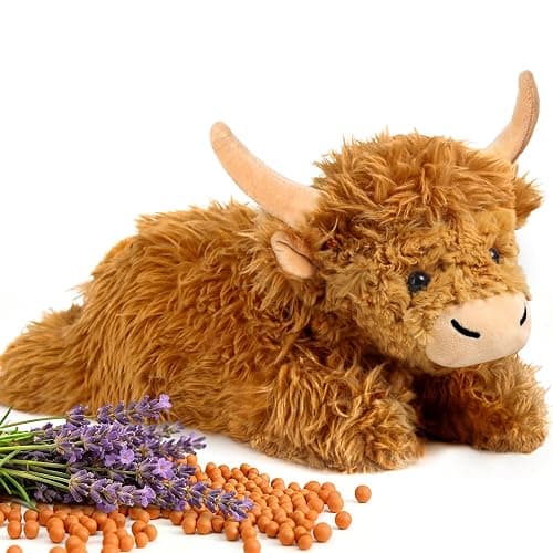 Highland Cow Stuffed Animals with Removable Microwave Heating Pad for Period Cramps Pain, Stress Relief, Weighted Stuffed Animals Lavender Scented Cow Plush for Sooth & Relax, Highland Cow Gifts - Image 1