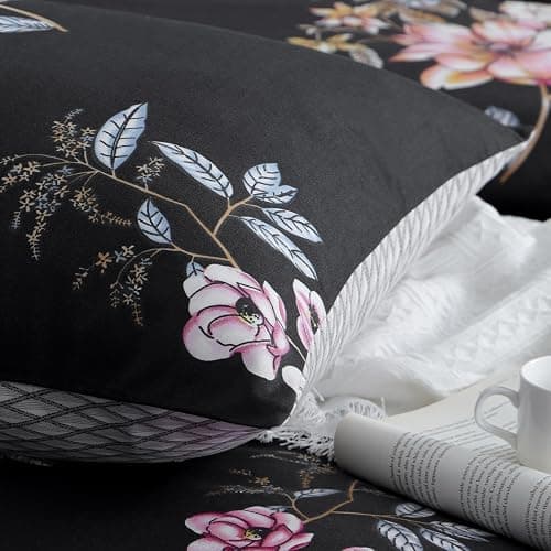 RUIKASI Bettwäsche 200x200 3 teilig Schwarz - Bettbezug 200 x 200 Set mit Blumen Muster, Bettwäsche-Sets 200x200cm aus Mikrofaser mit Reißverschluss Weich und Bügelfrei thumbnail 7