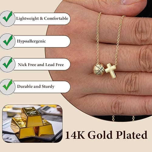 Pavkki Softball/Soccer/Volleyball/Basketball Necklace for Girls Women, 14K Gold/Silver Plated Cross Pendant Accessories Christian Religious Jewelry Gifts for Lovers thumbnail 5