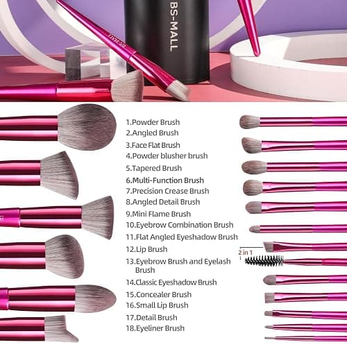 BS-MALL Makeup Brush Set 18 Pcs Premium Synthetic Foundation Powder Concealers Eye shadows Blush Makeup Brushes with black case thumbnail 2