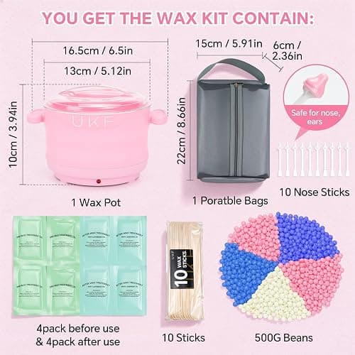 UKF Home Waxing Kit with Hard Wax Beans Complete Hair Removal System | Waxing Beads Warmer Hair Removal for Women Men Full Body Depilatory Bikini Face Legs Nose Beauty Personal Care Portable Kit thumbnail 2