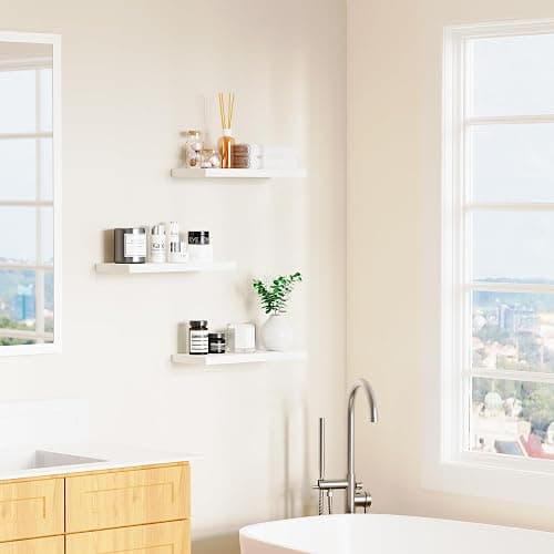 oridom Floating Shelves for Wall, White Wood WallShelf Set of 3, 16" Wall Mounted Floating Shelf for Kitchen, Living Room, Bedroom, Bathroom Storage, Book Shelf for Walls Home Decor, Frame Display thumbnail 4