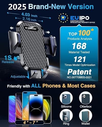 [2025 True Military-Grade] Car Phone Holder VANMASS [Upgraded Strongest Suction & Clip] Cell Phone Mount for Dashboard Windshield Vent Wall,Truck Cradle Stand for iPhone 17 Pro Max 16 15 14 13 Android thumbnail 5