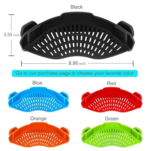 AUOON Clip On Strainer Silicone for All Pots, Standard 8.86 x 3.55in, Black | Food-grade BPA-free, Fits Pots Pans Bowls, Dishwasher Safe, for Pasta Noodles Vegetable Fruits, Space-saving Kitchen Gadget thumbnail 3