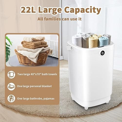 Towel Warmers for Bathroom Bucket, Luxury Large Spa Towel Hot Warmer Bucket Style-Hot Towels in 10 Minutes-Fits Up to Two 40"x70" Oversized Towels - Bathrobe, Towel, Blanket-White thumbnail 5