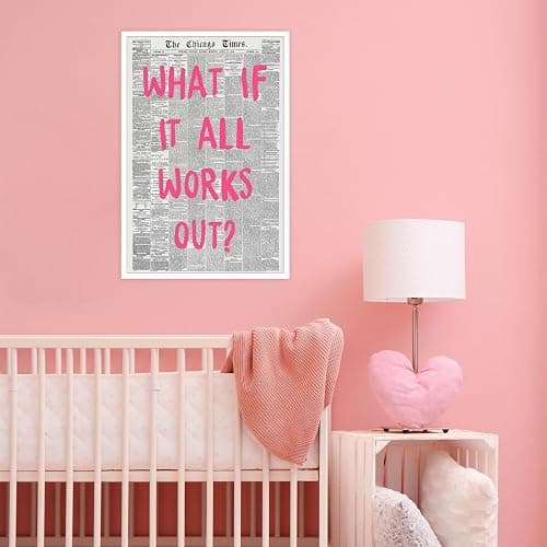 Liyark Retro Trendy Newspaper Canvas Wall Art - 'What If All Works Out' Positive Affirmation Quote - Pink Font - Minimalist Home Decor - 12x16in Unframed - Black 01 Unframed - 12L" x 16W" thumbnail 3
