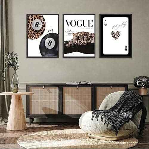 Trendy Leopard Wall Art Set of 3 Cheetah Wall Decor Preppy Style Aesthetic Black And White Lucky 8 Ball Poker Posters Canvas Prints Pictures Funky Artwork for Bedroom Living Room Unframed 12x16 inch thumbnail 4