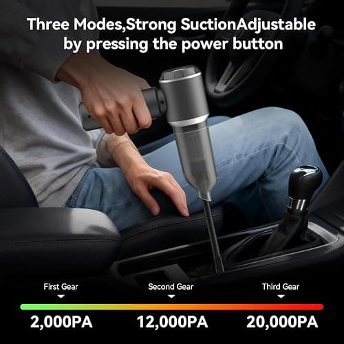 HRYCF Car Vacuum Cordless, Mini Portable Vacuum Cordless for Car, 4-in-1 20000PA High Power Portable Rechargeable Vacuum Cleaner with Brushless Motor, Small Handheld Vacuum & Air Blower & Pump-Grey thumbnail 3