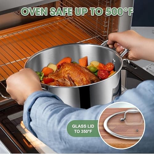 3 Ply Stainless Steel 11-Piece Cookware Set with Lids, Pots and Pans Kitchen Set, Non-Toxic, Induction, Oven, Dishwasher Safe, Professional Chef Quality thumbnail 8