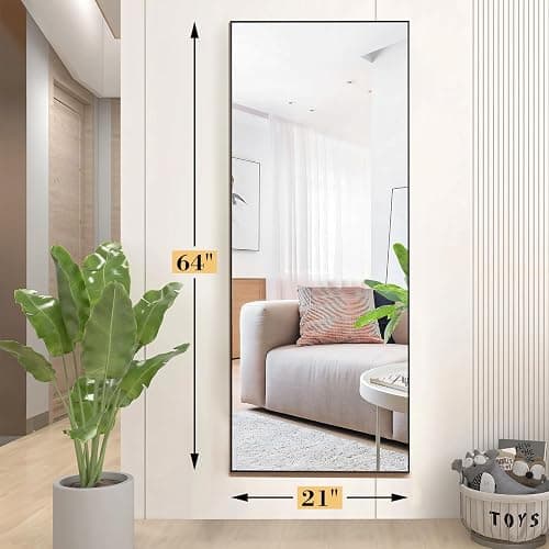 DUMOS Full Length Mirror 64"x21" Full Body Floor Mirror for Bedroom or Cloakroom, Can Stand Alone, Hang or Lean Against Wall, Tall Wall Mirror with Stand and Sleek Aluminum Alloy Thin Frame thumbnail 2