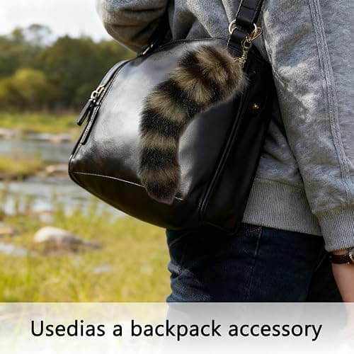 SDYHTS Fluffy Raccoon Tail Keychain - Realistic Faux Fur Key Ring, 11 Inch Soft Therian Accessory for Cosplay, Renaissance Fairs, Bag Charm & Pet Play Toy thumbnail 6