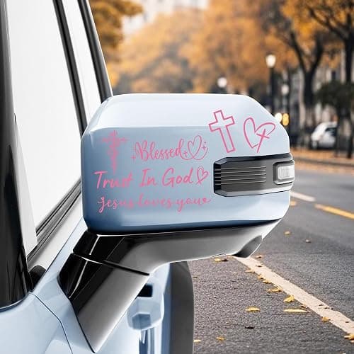 6 Pcs Trust in God Rearview Mirror Stickers, Christian Car Decals Vinyl Sticker, Pink Car Accessories for Women, Jesus Loves You Cross Decal for Cars Auto Window Laptop Decorations (Pink) thumbnail 8