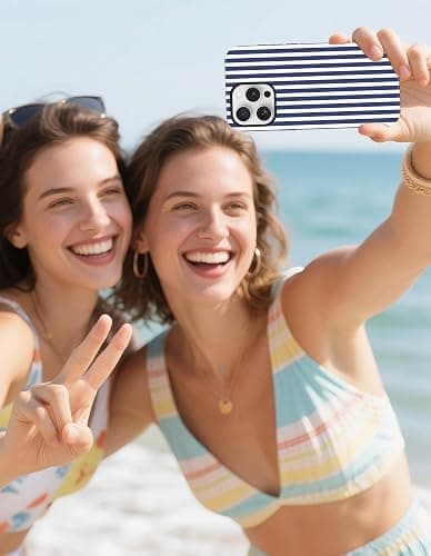 Jusy Compatible with MagSafe Striped Phone Case for iPhone 16 Pro, Cute Aesthetic Magnetic Soft TPU and Hard PC Protective Phone Cover for Women Girls（Matte） - Navy Blue thumbnail 6