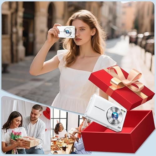 4K Digital Camera, 64MP Autofocus Vlogging Camera with Dual Lens, 16X Digital Zoom YouTube Compact Travel Point Shoot Camera for Teens Beginner, Anti-Shake,2 Batteries, 32GB Card (White) thumbnail 8