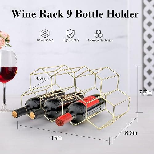 Countertop Wine Rack, Small Wine Rack for inside Cabinet, Gold Wire Wine Rack Holder, Wine Stand Metal Wine Rack for small spaces, Counter Wine Bottle Holder, Tabletop Wine Holder Rack for Kitchen Bar - Gold thumbnail 3