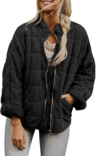 utcoco Women's Causal Lightweight Jacket Stand Collar Long Sleeve Zip Up Winter Coats for Women - Image 1