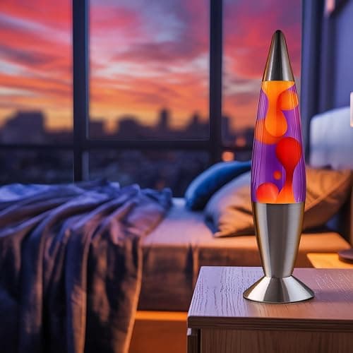 JAMBO 16" Beautiful Lamp- Purple with Yellow/Orange Wax, Relaxing Liquid Light, Night Light Nightlight, Home Decor Living Room Office Bedroom Lamp for Adults Teens Kids Magma Motion thumbnail 2