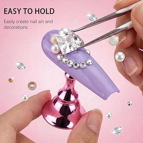 Difenni Nail Stands Acrylic Nail Art,Press on Nail Stand Magnetic Nail Tips Practice Holder 54 Pcs Reusable Adhesive Putty for DIY Painting(Pink thumbnail 3
