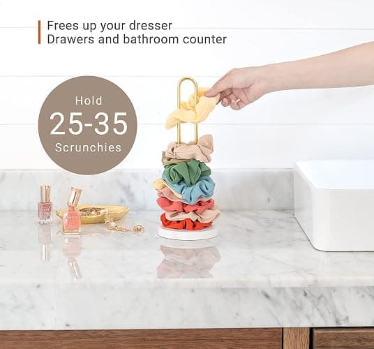 Mkono Scrunchies Holder Stand Hair Accessories Organizer Gold White Metal Scrunchies Tower Hold 25 - 35 Scrunchies Modern Vertical Hair Tie Organizer for Girls, White thumbnail 5