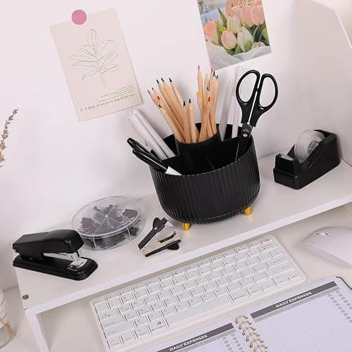 SKYDUE Black Office Supplies, Black Office Desk Accessories 10PCS, Pencil Holder for Desk, Stapler, Tape Dispenser, Scissors, Ruler, Clips and 1000pcs Staples, Desk Supplies Set thumbnail 2