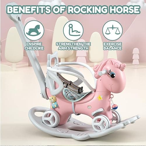 Legendstone Rocking Horse for Toddlers 1-3 Years,4 in 1 Design, Kids Ride on Toy Balance Bike Push Cart with Detachable Balance Board,Fun Birthday Gifts-Pink thumbnail 5