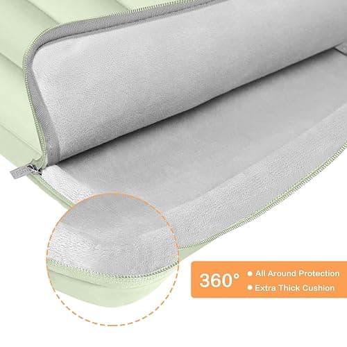 MOSISO 360 Protective 13-14 inch Laptop Case, 13.3 inch Puffy Laptop Sleeve Compatible with MacBook Air 13 13.6 M3 M2 M1/Pro 13/14, HP, Dell, ASUS, Lenovo,Polyester Horizontal Side Open Bag,Sage Green thumbnail 3