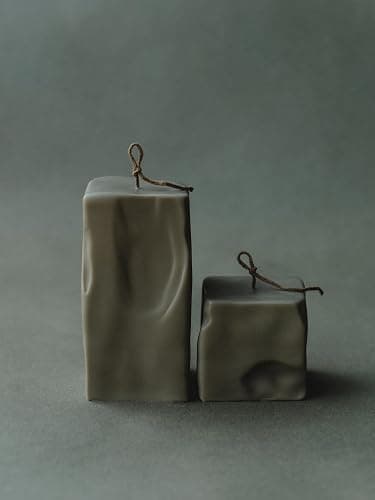 LAWA Raw Block Set of 2 Candle - Beautiful Handmade Pillar Scented Soy Wax Elegant Aesthetic Candle Housewarming Gift Home Room Shelf Decor Idea (Earthy Green, Set of 2) - Image 1
