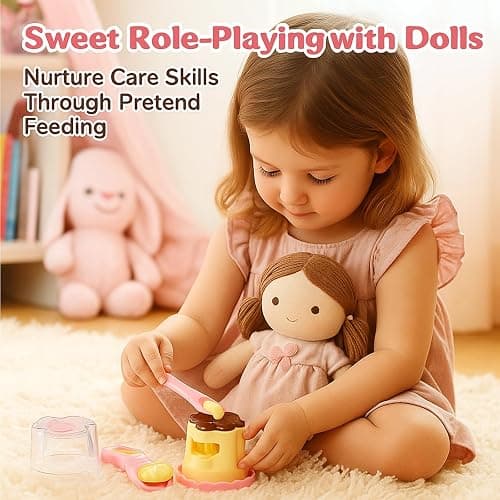 3Pcs Pudding Feeding Toy for Doll Accessories, Pink & Yellow Kitchen Dessert Simulation Set with Pudding, Storage Jar and Spoon, Educational Toy for Imaginative Play, Role-Playing Toys for Girls Boys thumbnail 2