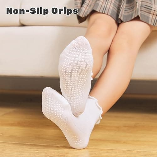 ANYANIME 6 Pairs Toddler Ruffle Socks for Girls - Baby Grip Socks with Non-Slip, Cute Grippy Frilly Design thumbnail 2