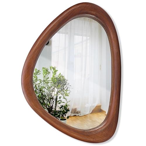 MAGFLERUM Irregular Wall Mirror, 15 * 10 inch Asymmetrical Wood Mirrors, Small Wall Mirror, Hanging Vertically and Horizontally. Mirrors for Wall Decor (Black Walnut) - Image 1