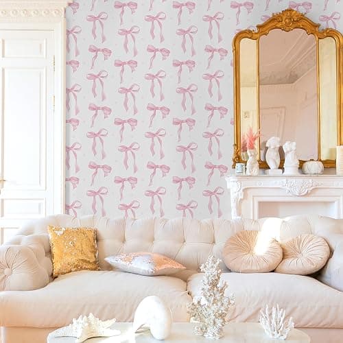 MotiMind Pink Bow Wallpaper 15.75 x 197 Inch Cute Pink Girly Wallpaper Coquette Trendy Preppy Peel and Stick Wall Paper Aesthetic Adhesive Removable Elegant Room Decor for Bedroom Room Cabinets thumbnail 4