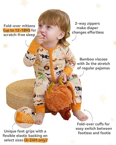 babee Reshinee Bamboo Viscose Baby Convertible Footie Pajama, Zipper Pajamas for Baby Boys & Girls, Sleep & Play Footed thumbnail 2