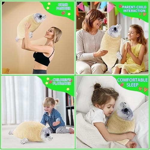 Dinyinor 20‘’ Molting Seal Plush Pillow,Chubby Blob Seal Stuffed Animal plushies for Boys Girls, Kids' Throw Pillow,Gifts for Kids Birthday,Valentine,Christmas thumbnail 3