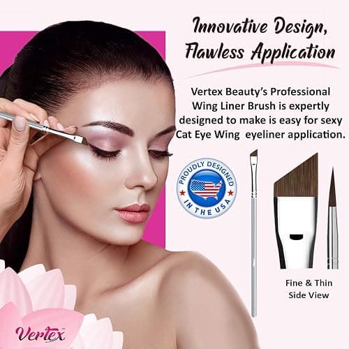 Angled Eyeliner Brush Slanted - Small Thin Winged Liner For Clean Lines To Apply Smooth Liquid Gel Liner For A Fine Wing | Application Of Flat Angle Edges Allows Precision Control Sexy Cat Eyes thumbnail 2