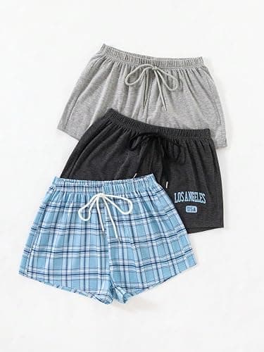 WDIRARA Women's 3 Pack Plaid Letter Graphic Pajama Shorts Elastic Waist Pj Lounge Shorts thumbnail 5