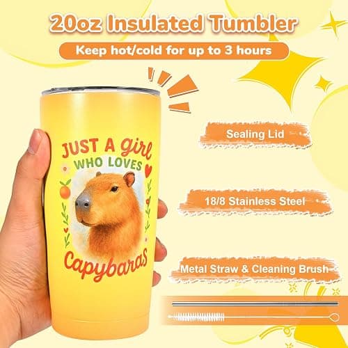Capybara Gifts for Women Capybara Stuff Includes 20oz Tumbler Mug Makeup Bag Sock Hair Bands Capybara Keychain and Candle Gift Cards Gift for Capybara Lover thumbnail 3