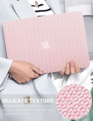 Seorsok Compatible with MacBook Air 13.6 inch Case 2022-2024 2025 A3240 M4 A2681 M2 A3113 M3 Touch ID,Elegant Leather Plastic Hard Case with Transparent Keyboard Cover,Pink Woven - Air 13.6(A3240 A2681 A3113) - Pink thumbnail 2