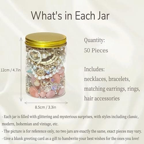 Swytaris 50 pcs Mystery Jewelry Jar, Mixed Surprise Jewelry Set for Woman Includes Necklaces, Earrings, Rings, Bracelets and Hair Accessories, Unique Anniversary Birthday Friendship Gift for Her thumbnail 2