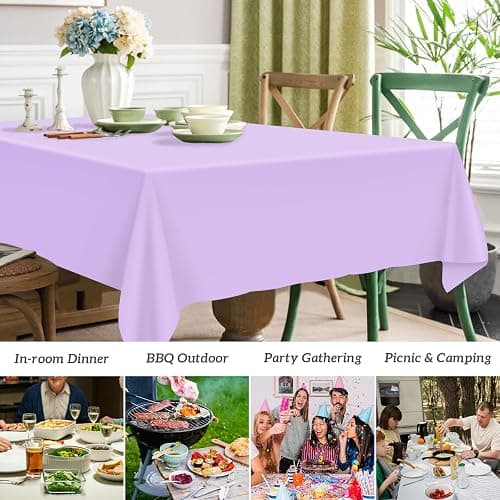 Mulbozy 2 Pcs Light Purple Plastic Tablecloth for Rectangle Table, 54 × 108 inches Disposable Purple Party Table Covers for Birthday, Anniversary, Wedding, Fine Dining, Graduation Party Decoration… thumbnail 3