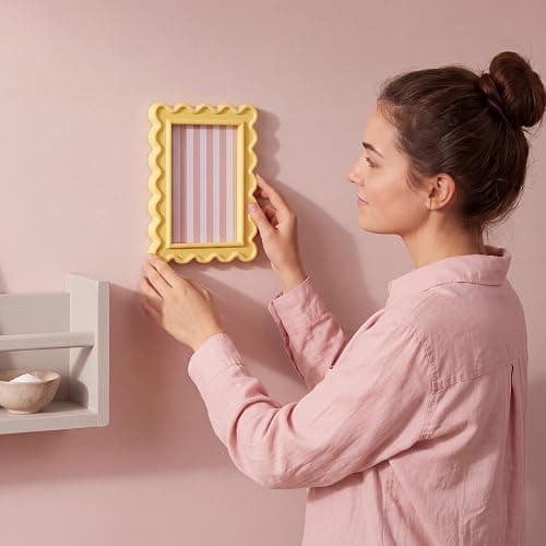 AceOrbit 4x6 Inches Light Yellow Flower Wavy Scalloped Picture Frame Cute Wavy Edge Wooden Real Glass Photo Frame for Desktop Display Home Decor Family Friends Wedding Graduation Gifts thumbnail 7