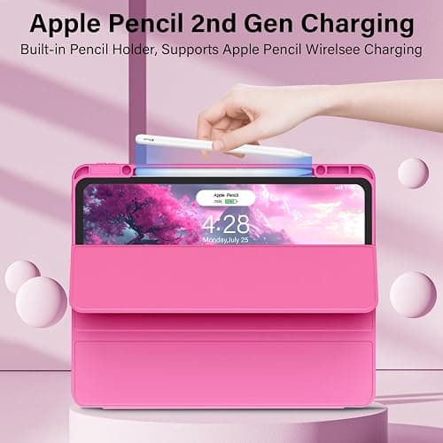 ZOVEEK Case for iPad Air 13 Inch M3/M2 (2025/2024) & iPad Pro 12.9 Inch 6th/5th/4th/3rd Generation 2022/2021/2020/2018 with Pencil Holder, Slim Trifold Stand, Supports Auto Wake/Sleep, Rose Pink thumbnail 5
