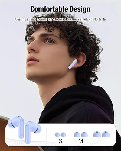 Wireless Earbuds, Bluetooth 5.4 Headphones Bass Stereo, Ear Buds with Noise Cancelling Mic, LED Display in Ear Earphones Clear Calls, IP7 Waterproof Bluetooth Earbuds for Laptop/Phones, Pale Blue thumbnail 6