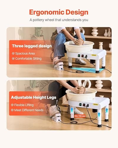 VEVOR 14in/35cm Pottery Wheel for Adults, 0-2in Lift-Table 450W Professional Pottery Kit with Foot Pedal Detachable Basin DIY Art Clay Potter's Wheel for Kids Adults Beginners at Home Pottery, White thumbnail 3